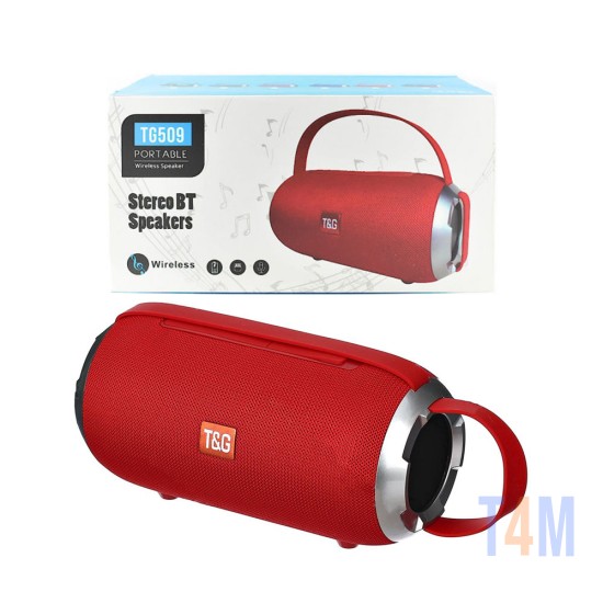 COLUNA BLUETOOTH PORTÁTIL T&G TG-509 TF/AUX/FM/CARTÃO MICROSD/CHAMADA VIVA-VOZ 10W VERMELHO